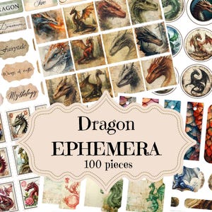 Kit per diario spazzatura Dragons Etichette per album di ritagli Dragons Etichette Ephemera Forniture per diario spazzatura Dragon Ephemera Shabby Chic Dragon Fussy Cuts