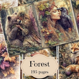 Kit per diario di spazzatura foresta acquerello Sfondi per album di ritagli foresta incantata Forniture per diario di spazzatura foresta incantata Effimera foresta shabby chic