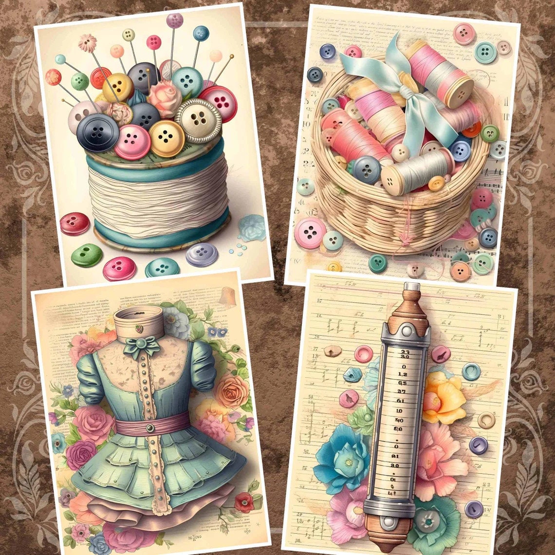 Vintage Sewing Junk Journal Kit: Shabby Chic Ephemera (digital ...