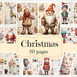 Kit de diario basura Fondos de Navidad Suministros de diario basura de Navidad Shabby Chic Páginas de álbum de recortes de Navidad Arte imprimible digital de Navidad