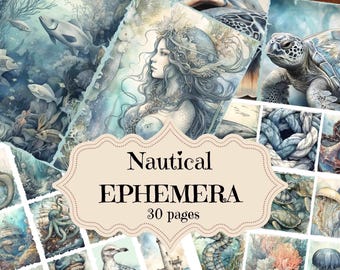 Nautical Junk Journal Printable: Marine Ephemera, Scrapbook Pages (Digital Download)
