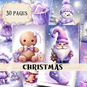 Kit de diário lixo roxo natal lixo diário digital para impressão kit natal scrapbook suprimentos natal aquarela efêmera fundos