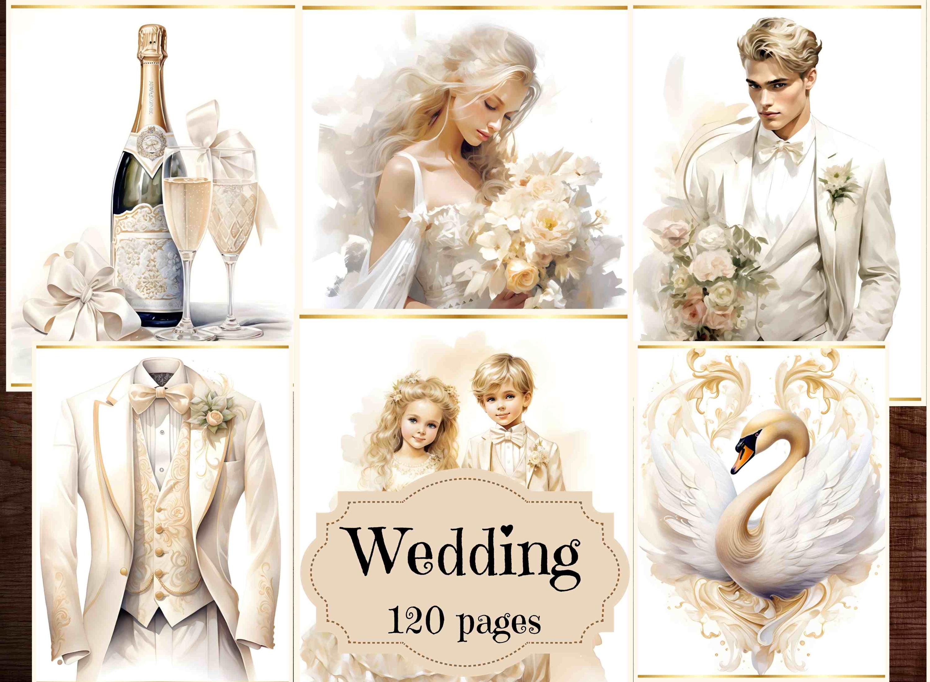 Wedding Junk Journal Kit: Beige & White Scrapbook Paper (Digital