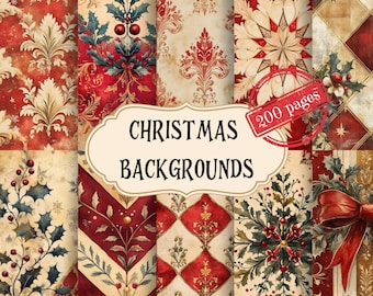 Red Gold Watercolor Christmas Scrapbook Paper: Vintage Junk Journal Kit (Digital Download)