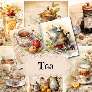 Herfst ongewenste dagboek kit vintage thee collage kit digitale vintage thee kunst vintage herfst thee tijd ongewenste tijdschrift shabby chic ephemera afdrukbare