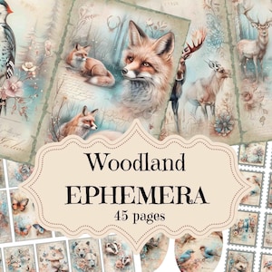 Woodland Animals Junk Journal Supplies Enchanted Vintage Plakboek Enchanted Forest Digitale afdrukbare pagina's Shabby Chic Dieren Achtergronden