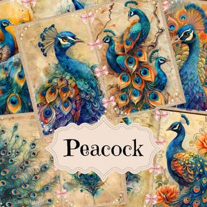 Fantasy Peacock Junk Journal Kit Peacock Scrapbook Afdrukbare achtergronden Enchanted Forest Junk Journal Supplies Shabby Chic Peacock Digital