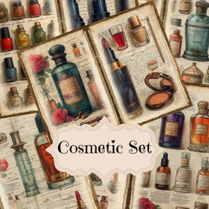 Beauty Cosmetic Junk Journal Kit Cosmetische plakboek Digitale afdrukbare pagina's Junk Journal Supplies Beauty Cosmetics Shabby Chic Achtergronden