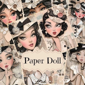 Bambole di carta Forniture per diari di scarto Bambole vintage Kit di carta per album Bambole Shabby Chic Sfondi astratti per bambole di carta