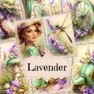 Suministros para diario basura de lavanda Álbum de recortes vintage de lavanda Papel imprimible digital Fondos de lavanda Shabby Chic Efímeras de lavanda