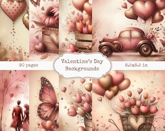 Valentijnsdag-junkjournaal: Valentijnsdag-achtergronden (digitale download)