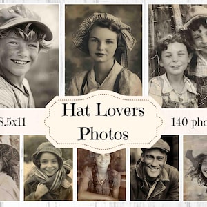 Gran paquete de fotos, suministros para diarios basura, fotos antiguas, álbumes de recortes, fotos de sombreros, fotos Shabby Chic, collages, colección de medios mixtos para imprimir