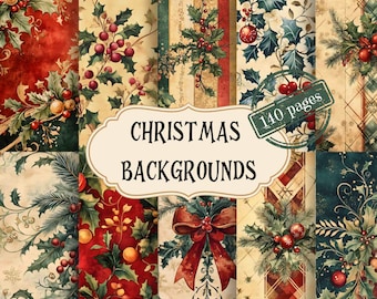 Watercolor Christmas Junk Journal Kit: Vintage Scrapbook Paper (Digital Download)