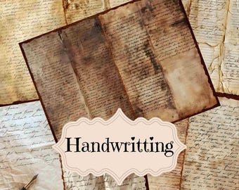 May include: A collection of vintage paper sheets with handwritten text in brown ink. The paper is aged and has a distressed look. The text is illegible, but the overall effect is one of old-fashioned charm.