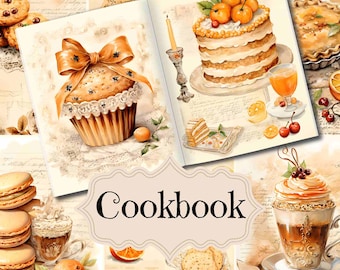 Printbare pagina's uit een vintage kookboek: shabby chic receptenmateriaal (digitale download)