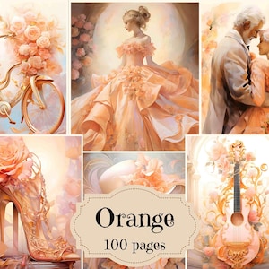 Kit de diario basura Páginas imprimibles para álbumes de recortes de diario basura vintage en color naranja Suministros para diario basura Impresiones efímeras Shabby Chic Fondos naranjas