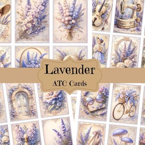 Suministros para diario basura de lavanda Tarjetas imprimibles para álbumes de recortes digitales de lavanda morada vintage Tarjetas ATC Shabby Chic de lavanda Efímeras de lavanda
