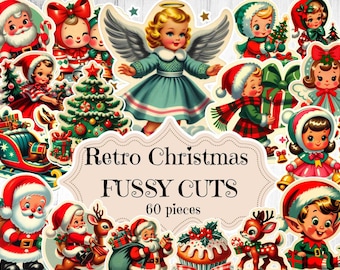 Printable Retro Christmas Fussy Cuts: Vintage Printable Ephemera (Digital Download)