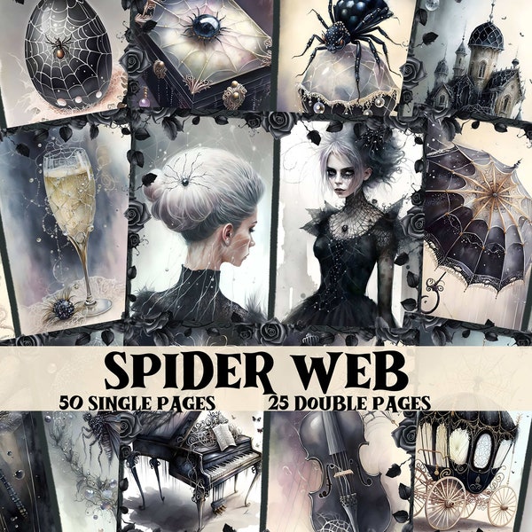 Junk Journal Kit Black Spider Web Vintage Junk Journal Supplies Printable Digital Pages Black Scrapbook Prints Spider Shabby Chic Ephemera