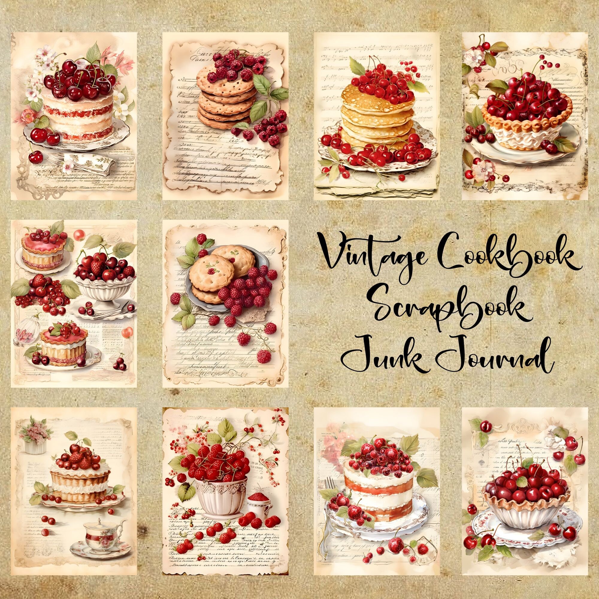 Junk Journal Kit Red Vintage Cookbook Digital Scrapbook Paper Kit ...