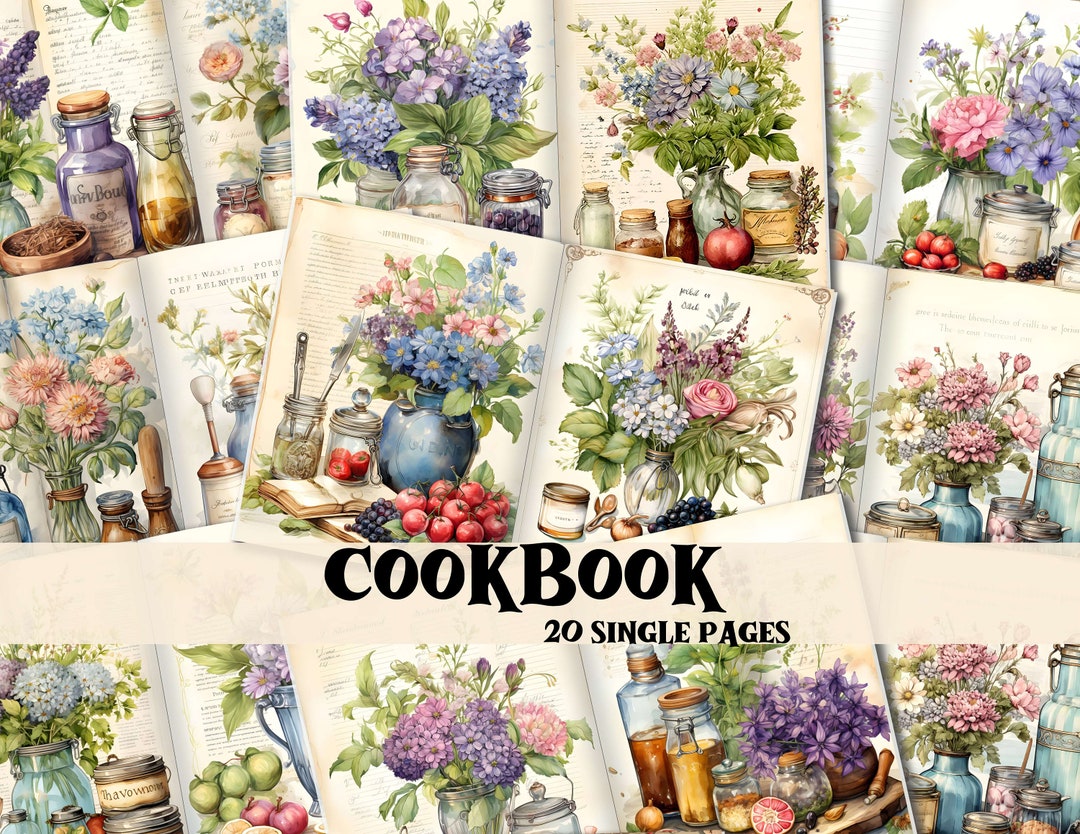 Junk Journal Kit Old Recipe Vintage Cookbook Digital Scrapbook Paper ...