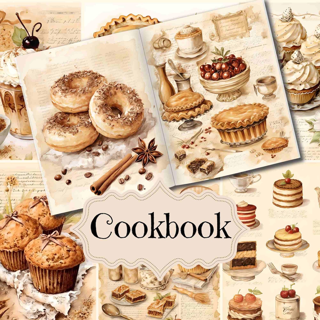 Cookbook Junk Journal Supplies Brown Vintage Cookbook Scrapbook Digital ...