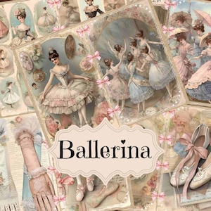Zestaw Vintage Ballerina Junk Journal Kit Ballet Scrapbook Cyfrowe strony do druku Vintage Junk Journal Supplies Ballerina Shabby Chic Backgrounds