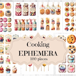 Cozinha Fussy Cuts Junk Journal Supplies Vintage Cookbook Etiquetas Etiquetas Selos Ephemera Sobremesa Scrapbook Digital Cozinha Shabby Chic Ephemera