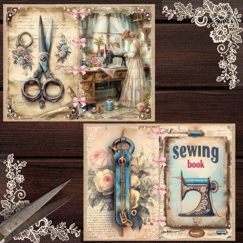 Vintage Sewing Junk Journal Kit: Shabby Chic Printable Pages (digital ...