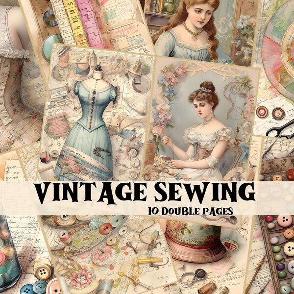 Vintage Sewing Junk Journal Kit Sewing Scrapbook Digital Printable Pages Vintage Junk Journal Supplies Sewing Shabby Chic Backgrounds