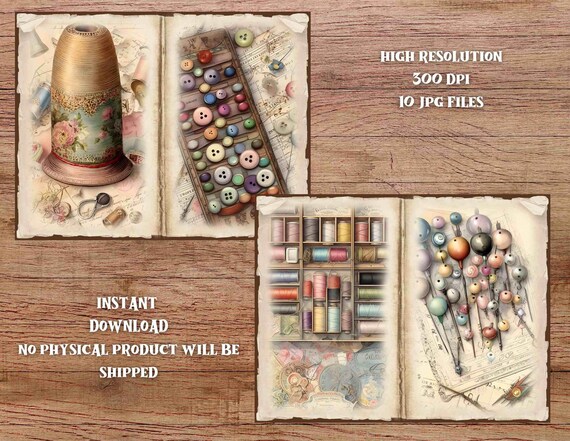 ヴィンテージ裁縫ジャンクジャーナルキット：シャビーシックな印刷可能