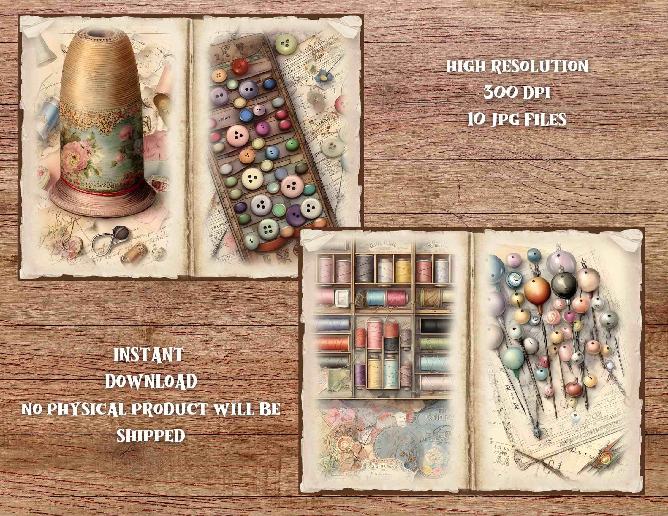 ヴィンテージ裁縫ジャンクジャーナルキット：シャビーシックな印刷可能