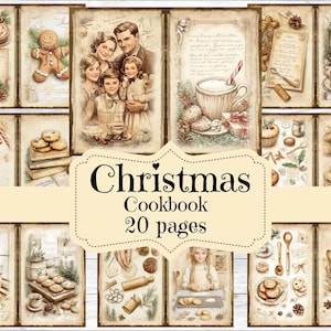 Kit de diario basura de cocina navideña Libro de recetas navideñas vintage Álbum de recortes Kit imprimible de cocina con acuarela Shabby Chic para Navidad