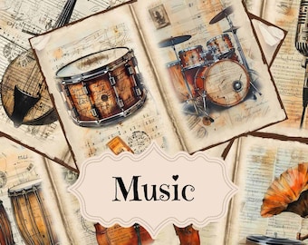 Music Junk Journal Kit: Instruments Scrapbook Printable Pages (Digital Download)