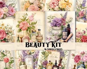 Cosmetic Junk Journal Kit Vintage Beauty Cosmetic Scrapbook Digital Pages Vintage Junk Journal Supplies Shabby Chic Printable Backgrounds