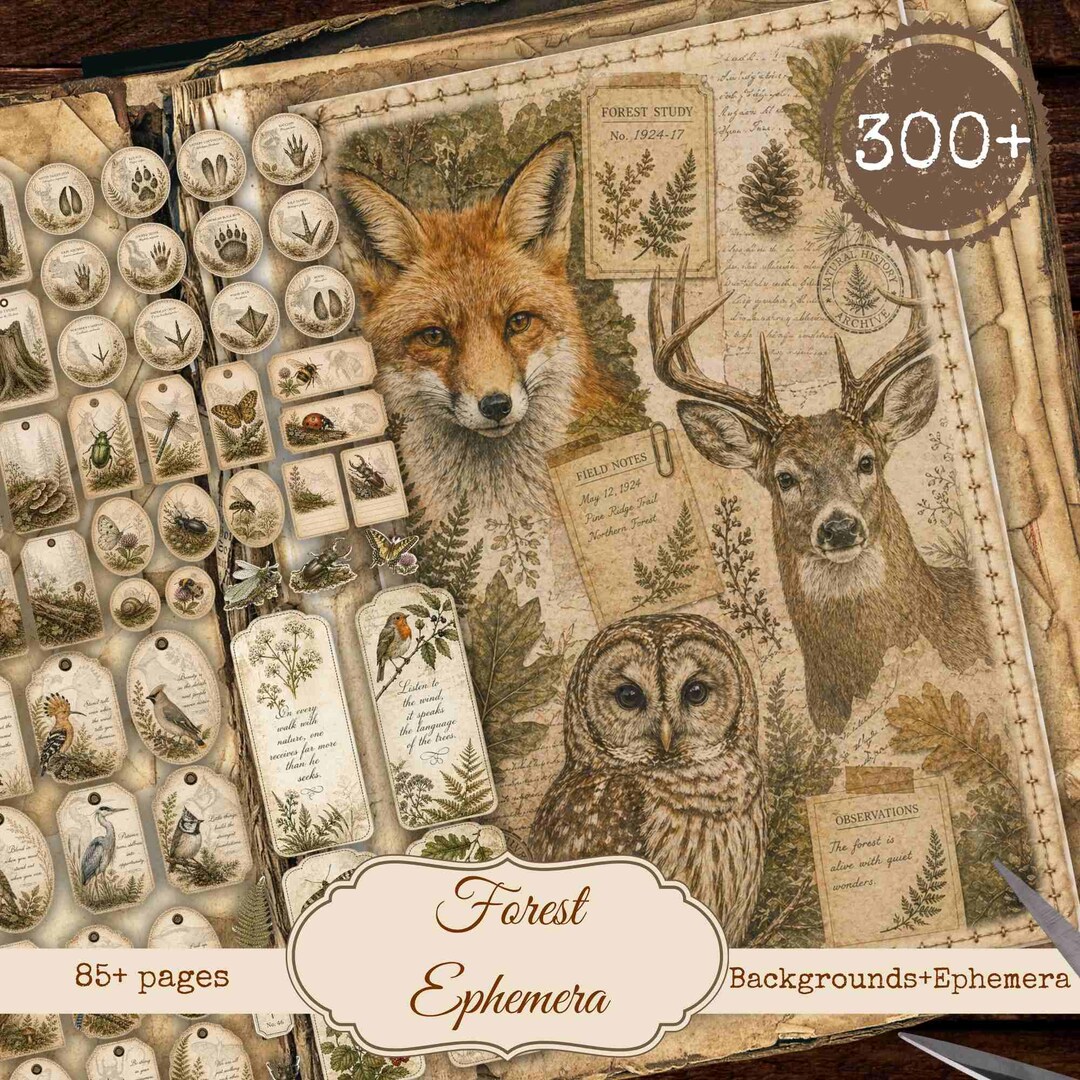 Enchanted Vintage Forest Junk Journal Kit: Forest Ephemera (digital ...