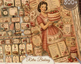 Aquarell Rustikale Küchen Hintergründe: Vintage Retro Bäckerei Ephemera (Digitaler Download)
