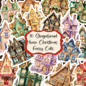 Zestaw do robienia pierników świątecznych Fussy Cuts Junk Journal Clipart świąteczny Domek z pierników Album do scrapbookingu do druku Materiały do robienia pierników