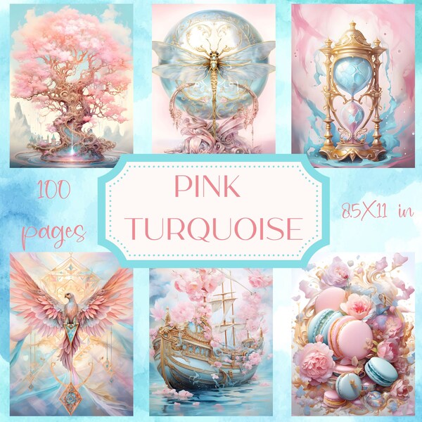 Junk Journal Kit Pink Turquoise Vintage Junk Journal Printable Art Pink Scrapbook Pages Junk Journal Supplies Shabby Chic Ephemera Kit