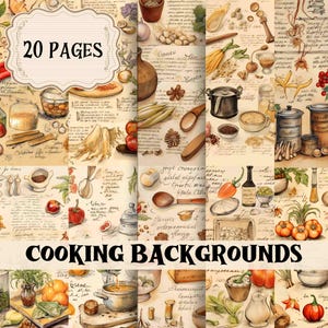 Libro de cocina vintage en papel digital, páginas de libros de cocina, efímeras de comida, fondos para libros de cocina, hojas imprimibles para libros de cocina, papel para decoupage de libros de cocina