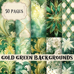 Kit de carnet de voyage or vert de luxe, papier numérique imprimable aquarelle, fond de scrapbooking numérique de luxe éphémères shabby chic