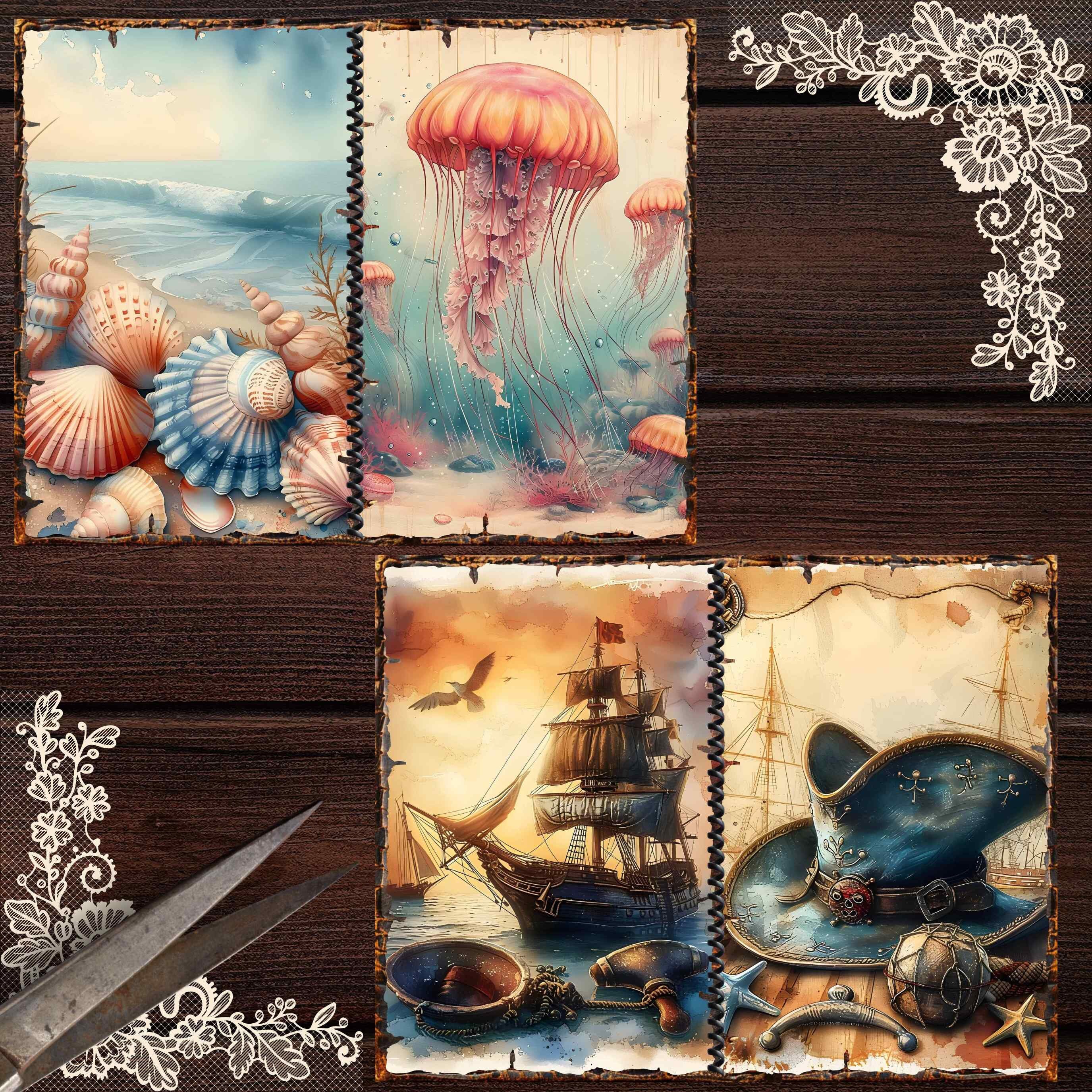 Nautical Junk Journal Kit Ocean Vintage Scrapbook Pages Nautical Shabby ...