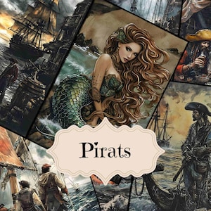 Kit diario di giunca nautica Pagine di album di ritagli di pirati Pagine di album di ritagli di pirati Sfondi digitali shabby chic Forniture diario di giunca nautica