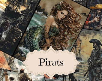Kit scrapbooking pirate : pages imprimables du journal de la jonque nautique (téléchargement numérique)
