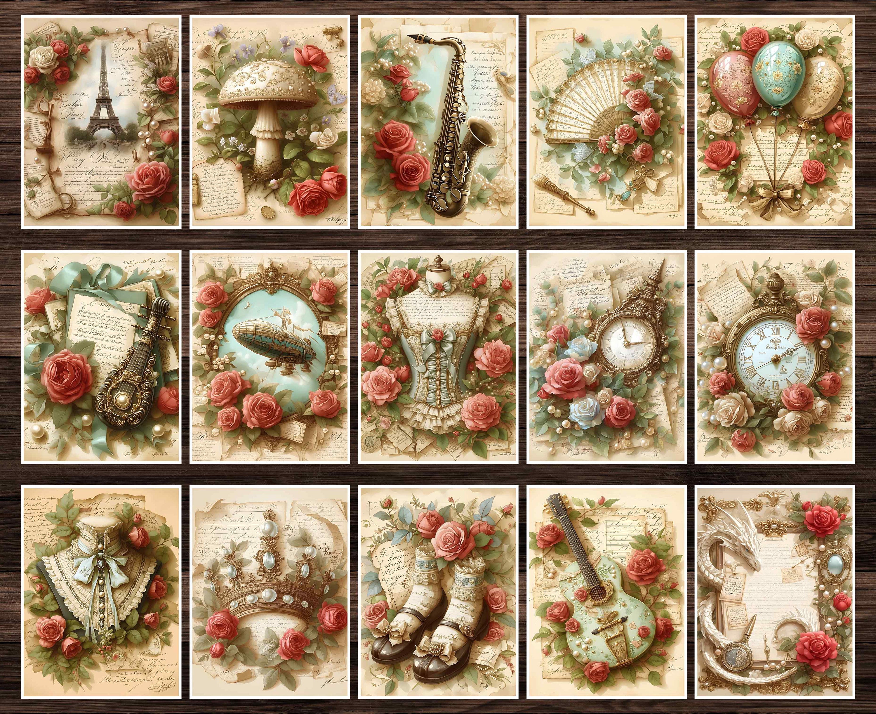 Vintage Red Roses Junk Journal Kit: Shabby Chic Scrapbook Pages ...