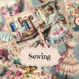 Vintage naaijunk Journal Kit naaien plakboek Digitale afdrukbare pagina's Vintage Junk Journal benodigdheden Shabby Chic achtergronden naaien