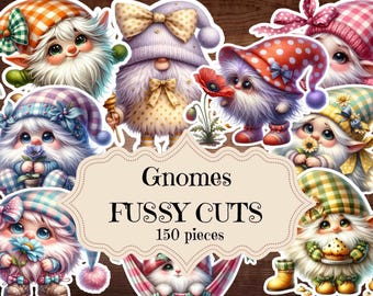 Printable Fantasy Gnomes Fussy Cuts: Shabby Chic Scrapbook Cutouts (Digital Download)