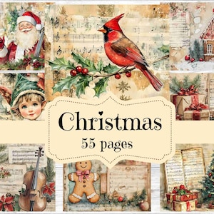 Aquarell Weihnachten Junk Journal Zubehör Vintage Weihnachten Scrapbook Papiere Shabby Chic Weihnachtshintergründe Weihnachtsbilder
