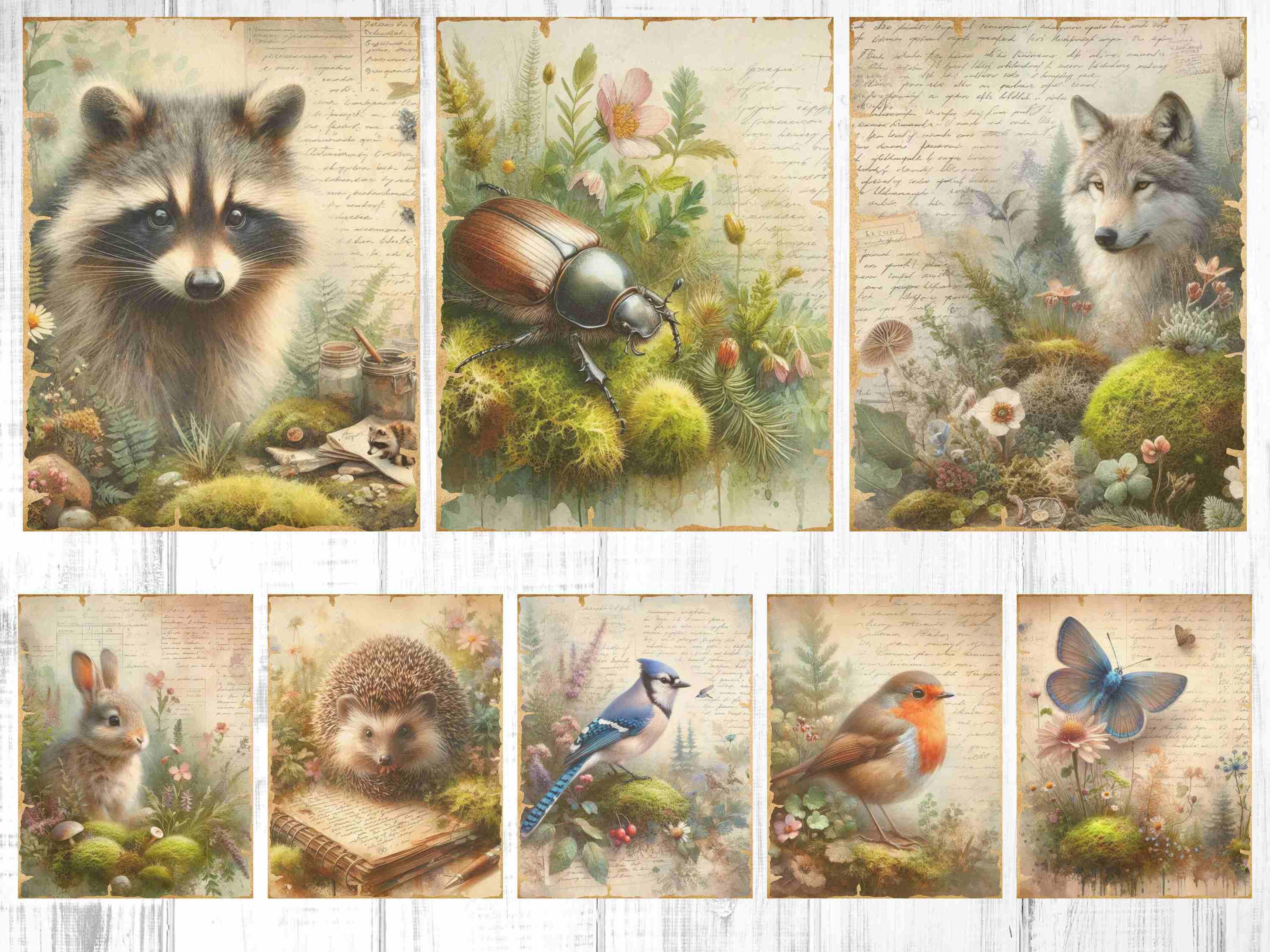 Enchanted Forest Woodland Animals Junk Journal Kit: Vintage Scrapbook ...