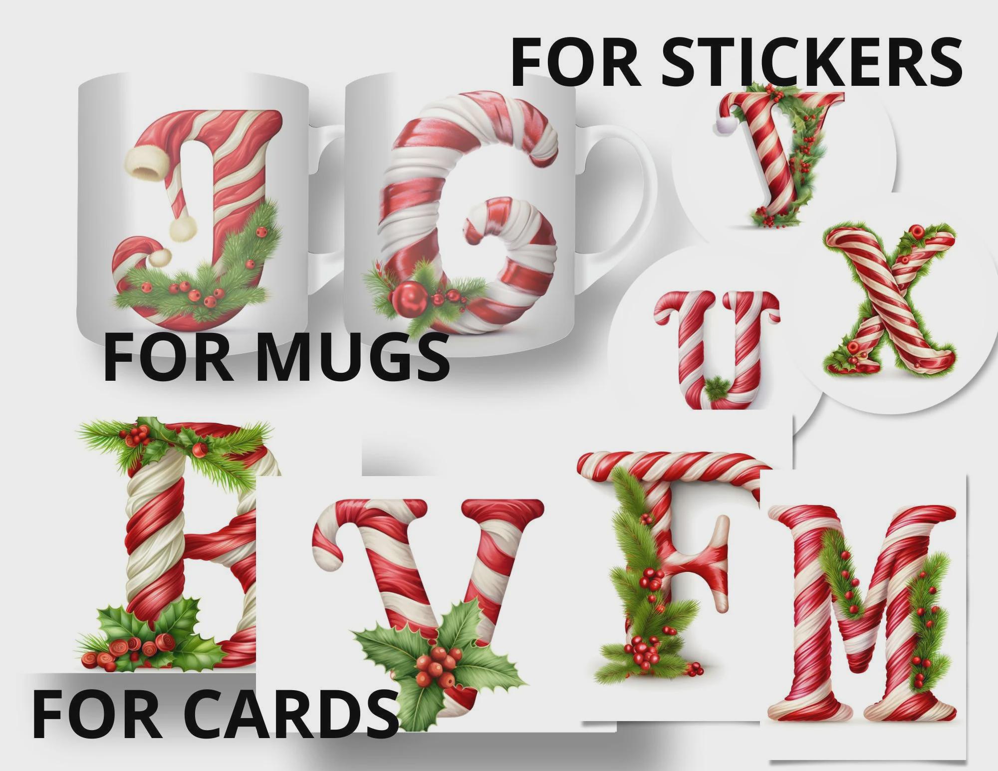 Christmas Alphabet PNG: Candy Cane Decorative Letters Clipart (digital ...